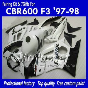 Fairing bodykit for HONDA CBR600 F3 97 98 CBR 600 F3 1997 1998 CBR 600F3 97 98 glossy white black Repsol aftermarket fairings