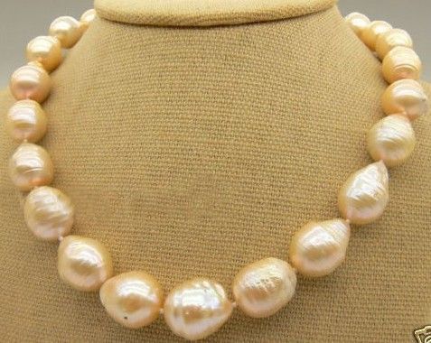 New fine pearl jewelry natürliche atemberaubende elegante 11-13mm südsee gold rosa perlenkette 18 "14 karat YG