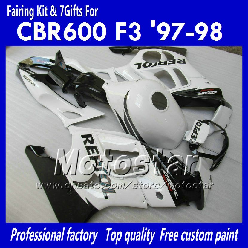 

Fairing bodykit for HONDA CBR600 F3 97 98 CBR 600 F3 1997 1998 CBR 600F3 97 98 white black Repsol custom fairings set, Multi-color