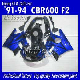 Motocycle fairings for HONDA CBR600 F2 91 94 CBR600F2 1991 1992 1993 1994 CBR 600 glossy blue in black custom fairings set UU10