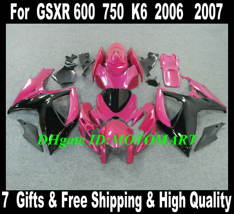 7 cadeaux !! Pour 2006 2007 SUZUKI GSXR600 750 Carénage GSXR 600 GSXR 750 K6 06 07 rose noir carénages kit SP20