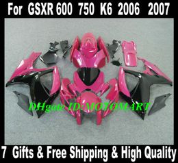 7 gifts!! For 2006 2007 SUZUKI GSXR600 750 Fairing GSXR 600 GSXR 750 K6 06 07 pink black fairings kit SP20