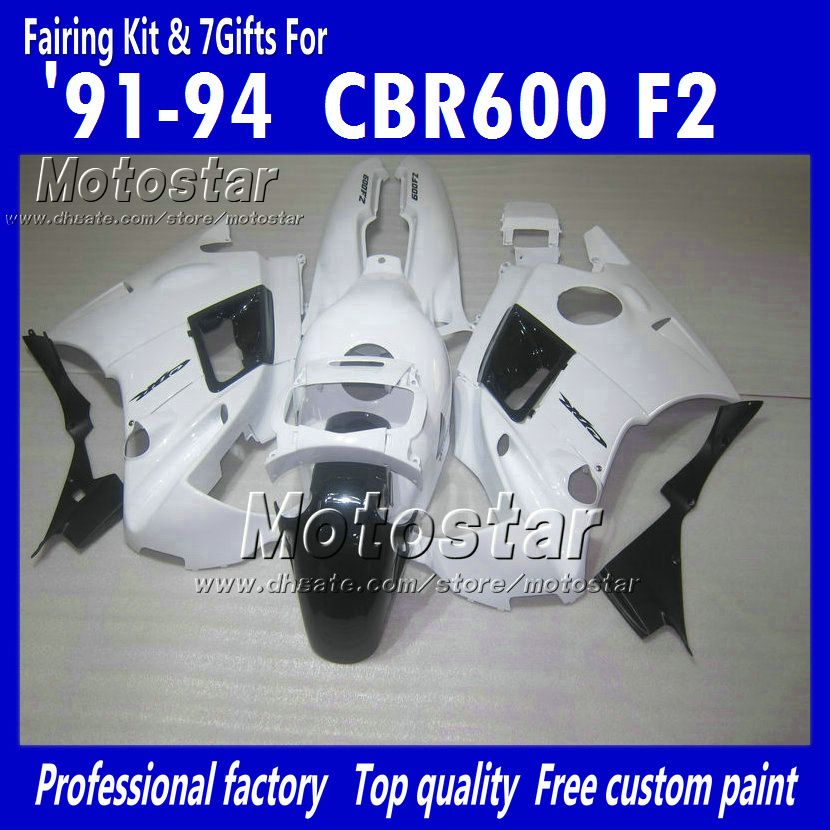 fairings موتوسيكلات ل HONDA CBR600 F2 91 92 93 94 CBR600F2 1991 1992 1993 1994 CBR 600 fairings أبيض أسود لامع UU18