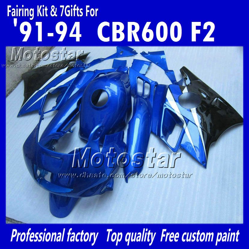 MOTOCYCLE FAININGS FÖR HONDA CBR600 F2 91 92 93 94 CBR600F2 1991 1992 1993 1994 CBR 600 Glansiga Blå Anpassade Fairings Set UU30