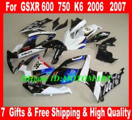 7 gifts!! Motorcycle Fairing for SUZUKI GSXR600 750 GSXR 600 GSXR 750 K6 06 07 2006 2007 white black fairings kit SP41