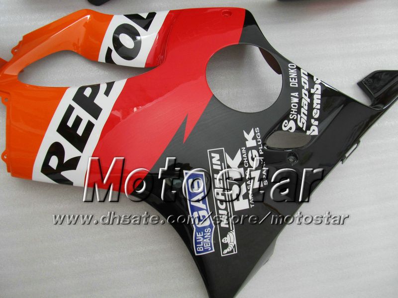 Kit de carenados baratos para HONDA CBR600F4i 01 02 03 CBR600 F4i CBR 600 F4i 2001 2002 2003 negro rojo Repsol piezas de carenado de motocicleta