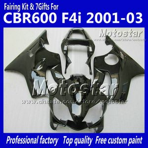 Gratis Anpassa Fairings Kit för Honda CBR600F4I 01 02 03 CBR600 F4I CBR 600 F4I 2001 2002 2003 All Glossy Black Body Fairing