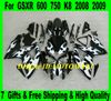 2008 오토바이 페어링 2009 스즈키 GSXR600 750 GSXR 600 GSXR 750 K8 08 09 GSX-R600 GSX-R750 화이트 블랙 ABS 페어링 키트 + 7gifts SW28