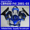 Carenados de 7 regalos para HONDA CBR600F4i 01 02 03 CBR600 F4i CBR 600 F4i 2001 2002 2003 kits de carenado del mercado de accesorios negro azul brillante
