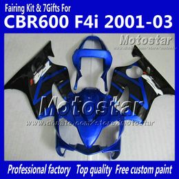 7Gifts fairings for HONDA CBR600F4i 01 02 03 CBR600 F4i CBR 600 F4i 2001 2002 2003 glossy blue black aftermarket fairing kits