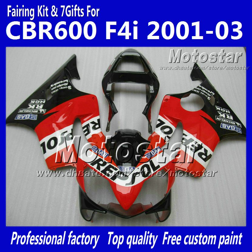 Customize fairings bodywork for HONDA CBR600F4i 01 02 03 CBR600 F4i CBR 600 F4i 2001 2002 2003 red black Repsol aftermarket fairing UU101