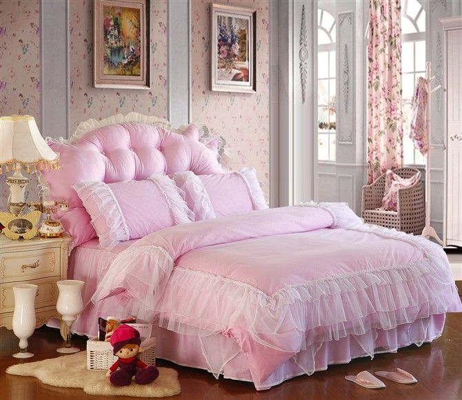 Luxury Pink Lace Bedspread Princess, King Size Bedding Sets Canada