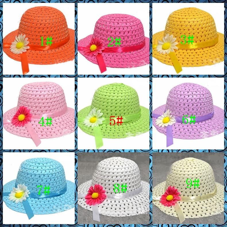 Bonbons couleurs enfant fille chapeau/chapeau de plage/chapeau pour enfants/chapeau de soleil, 10 pcs/lot mélangé 9 couleurs