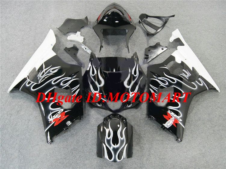 Forma wtryskowa dla SUZUKI GSXR1000 2003 2004 Zestaw targowy GSX R1000 GSXR 1000 K3 03 04 White Flames Blk Fairings + 7GIFTS SU21