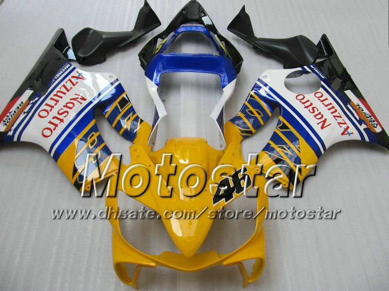 7 Geschenke Verkleidungen Karosserie für HONDA CBR600F4i 01 02 03 CBR600 F4i CBR 600 F4i 2001 2002 2003 glänzend gelb blaue Verkleidung