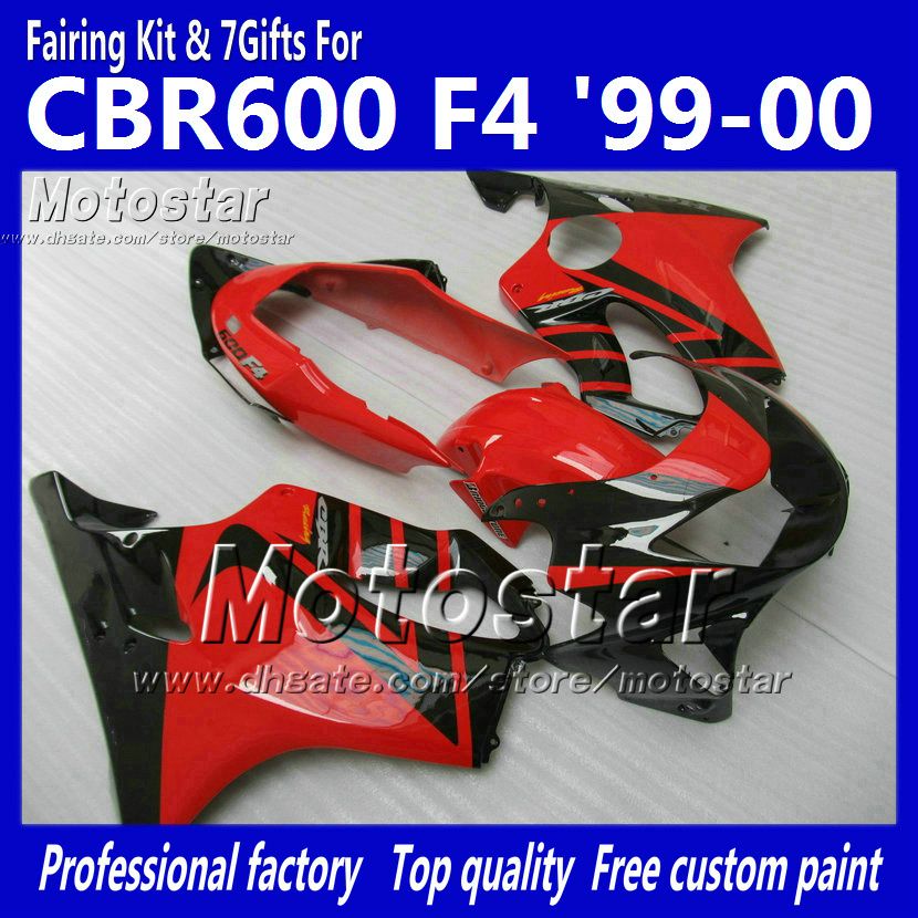 Carenatura per carene 7 regali per HONDA CBR 600 CBR600 F4 CBR600F4 99 00 1999 2000 nero in carenatura personalizzata aftermarket rosso lucido ag13