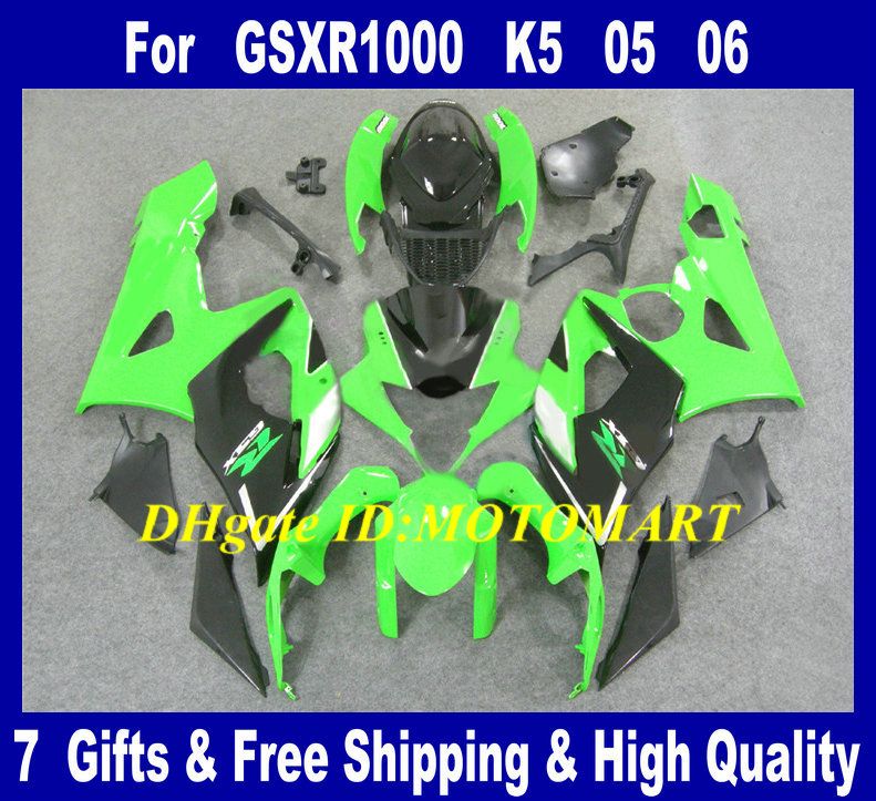 Инжекционный обтекатель для SUZUKI GSXR1000 2005 2006 GSX R1000 GSXR 1000 K5 05 06 зеленый черный ABS обтекатель + 7 подарков SD31