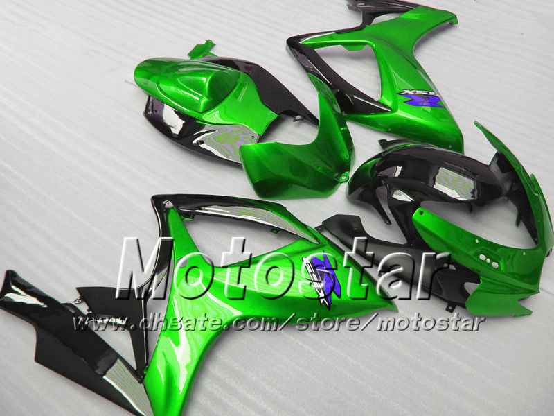 Spritzguss-Verkleidungskörper für Suzuki 2006 2007 GSXR 600 750 K6 GSXR600 GSXR750 06 07 R600 R750 glänzend schwarz-grünes Verkleidungsset VV64