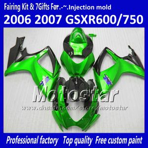 Injektionsfeuding Body for Suzuki 2006 2007 GSXR 600 750 K6 GSXR600 GSXR750 06 07 R600 R750 Glansigt svart grönt fairing kit VV64