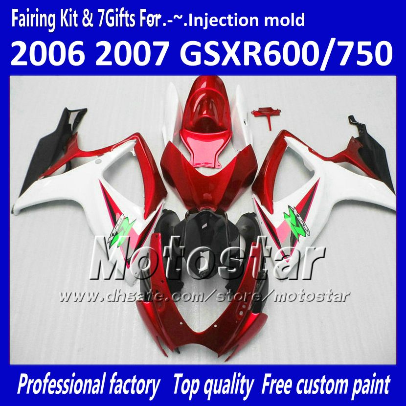 Carene per stampaggio ad iniezione per SUZUKI 2006 2007 GSXR 600 750 K6 GSXR600 GSXR750 06 07 R600 R750 kit carena rosso bianco nero VV73