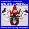 حقن صب Fairings لسوزوكي 2006 2007 GSXR 600 750 K6 GSXR600 GSXR750 06 07 R600 R750 أحمر أبيض أسود هدية كيت VV73