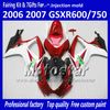 Injektionsgjutningsfeedningar för Suzuki 2006 2007 GSXR 600 750 K6 GSXR600 GSXR750 06 07 R600 R750 Röd vit Svart Fairing Kit VV73