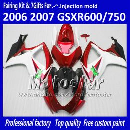 Injection Moulding fairings for SUZUKI 2006 2007 GSXR 600 750 K6 GSXR600 GSXR750 06 07 R600 R750 red white black fairing kit VV73