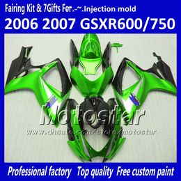 gsxr fairings UK - Injection molding fairings for SUZUKI 2006 2007 GSXR 600 750 K6 GSXR600 GSXR750 06 07 R600 R750 glossy green black fairing kit VV83
