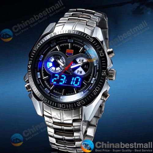 TVG Luxury Men's Sports Watches Fashion Clock Stainless Steel Watch LED Digtal Watches Men 30AM Waterproof Wristwatch Relogio Masculino