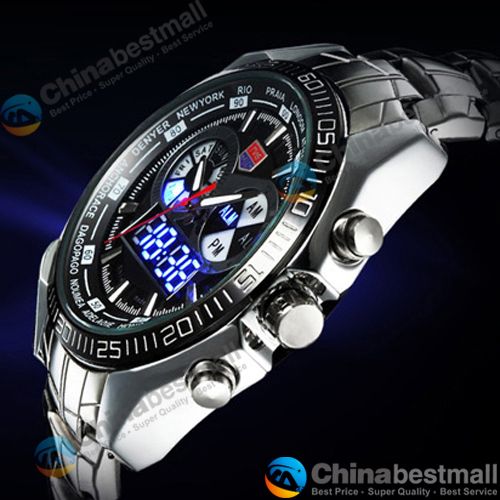 TVG Luxury Mäns Sport Klockor Mode Klocka Rostfritt Stål Klocka Led Digtal Klockor Män 30am Vattentät Armbandsur Relogio Masculino