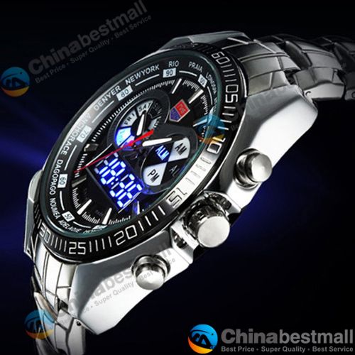 TVG Luxury Men's Sports Watches Fashion Clock Stainless Steel Watch LED Digtal Watches Men 30AM Waterproof Wristwatch Relogio Masculino