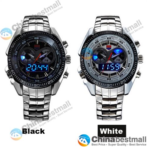 TVG Luxury Men's Sports Watches Fashion Clock Stainless Steel Watch LED Digtal Watches Men 30AM Waterproof Wristwatch Relogio Masculino