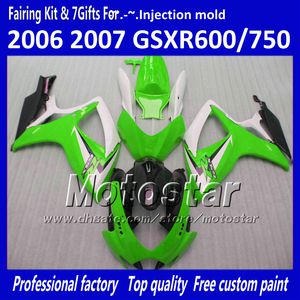 Carene iniezione per SUZUKI 2006 2007 GSXR 600 750 K6 GSXR600 GSXR750 06 07 R600 R750 kit carenatura bianco verde nero WW4