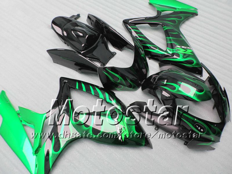 Injection molding fairings for SUZUKI 2006 2007 GSXR 600 750 K6 GSXR600 GSXR750 06 07 R600 R750 green flame in black fairing kit