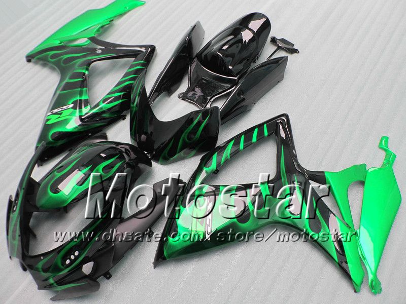 Injection molding fairings for SUZUKI 2006 2007 GSXR 600 750 K6 GSXR600 GSXR750 06 07 R600 R750 green flame in black fairing kit