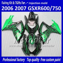 Injection Moulding fairings for SUZUKI 2006 2007 GSXR 600 750 K6 GSXR600 GSXR750 06 07 R600 R750 green flame in black fairing kit