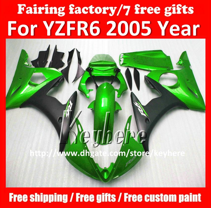 Bezpłatne 7 Prezenty Niestandardowe ABS Plastikowy Zestaw Flotering dla Yamaha YZF R6 2005 YZFR6 05 YZF600R Fairings G5P Wysokiej Grade Green Black Motocykl Nadwozie