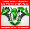 Gratis 7 gåvor Custom ABS plastmakare för Yamaha YZF R6 2005 YZFR6 05 YZF600R Fairings G5P Högkvalitativ grön svart motorcykel karosseri