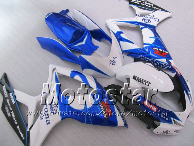 Spritzguss-Verkleidungskörper für Suzuki 2006 2007 GSXR 600 750 K6 GSXR600 GSXR750 06 07 R600 R750 weiß blaue Corona-Verkleidung WW56