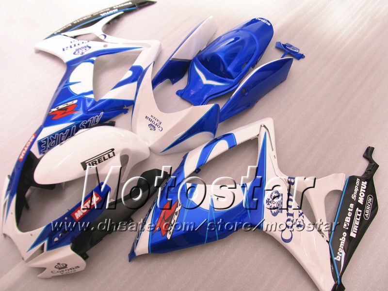 Fairings de moldagem por injeção Corpo para Suzuki 2006 2007 GSXR 600 750 K6 GSXR600 GSXR750 06 07 R600 R750 Branco Blue Corona Feeding WW56