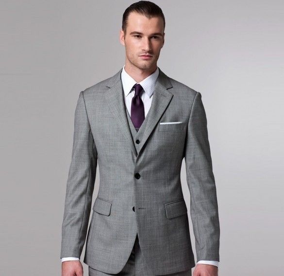 Light Grey Side Slit Two Buttons Groom Tuxedos Notch Lapel Best Man ...