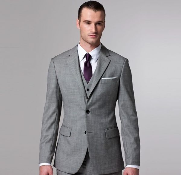 

Light grey ide lit two button groom tuxedo notch lapel man groom men men wedding uit bridegroom jacket pant tie ve t j1