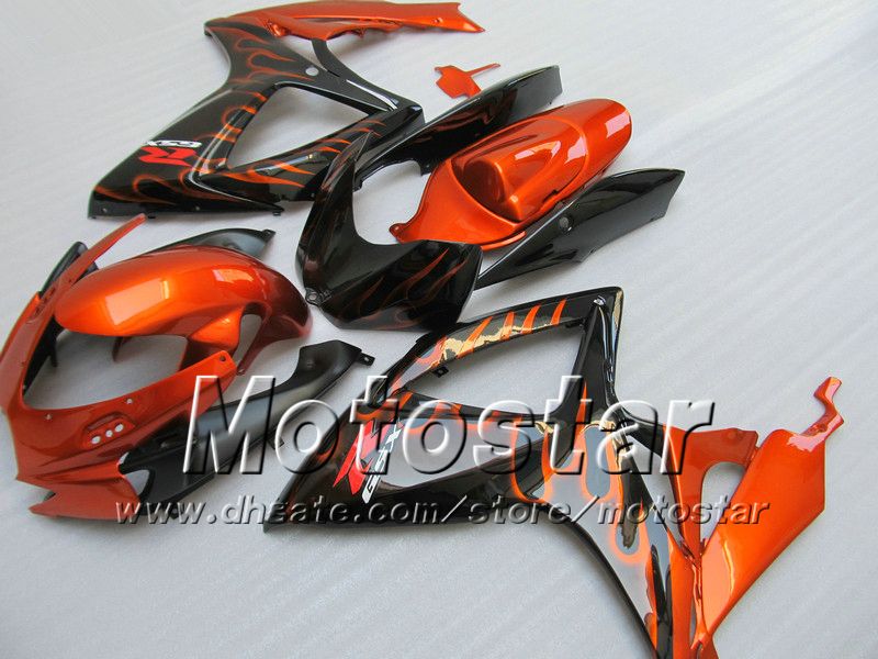 Corps de carénage d'injection pour SUZUKI 2006 2007 GSXR 600 750 K6 GSXR600 GSXR750 06 07 R600 R750 flamme orange en carénage noir WW94