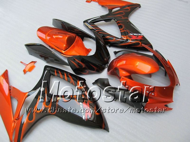 Corps de carénage d'injection pour SUZUKI 2006 2007 GSXR 600 750 K6 GSXR600 GSXR750 06 07 R600 R750 flamme orange en carénage noir WW94