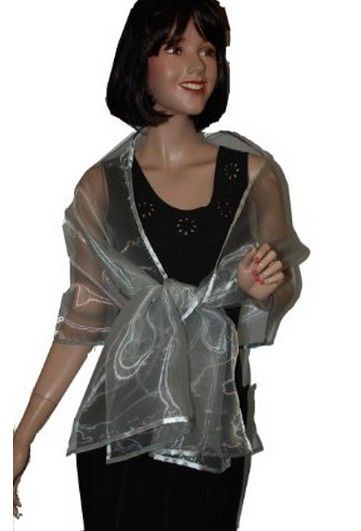 Sheer Silver Organza Evening Wrap Shawl 