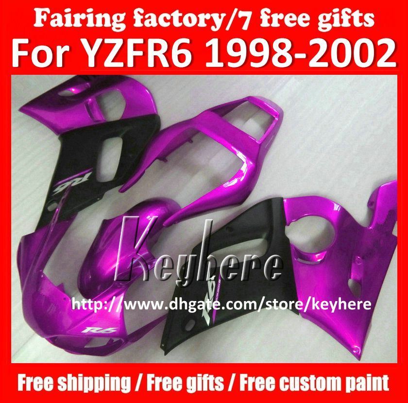 

Free 7 gifts fairing kit for YAMAHA YZF R6 1998 1999 2000 2001 2002 YZF600R YZFR6 98 99 00 01 02 fairings G4u purple black motorcycle parts, Same as picture
