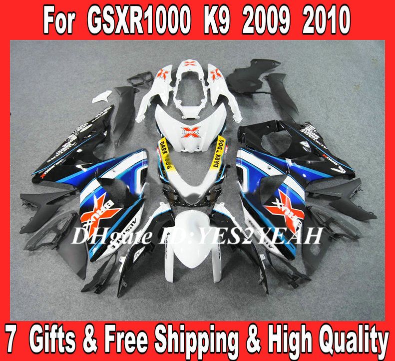 Kit carrosserie carénages d'injection pour 2009 2010 SUZUKI GSXR1000 GSX R1000 K9 09 10 GSXR 1000 blanc bleu Carénage carrosserie + cadeaux SF21