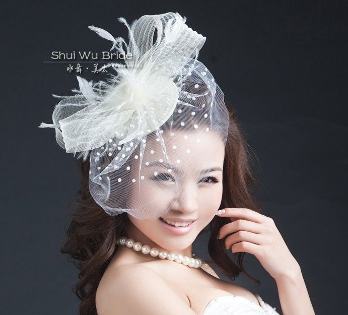 Married Bride Headdress Retro White Feather Accessories Hair Nets