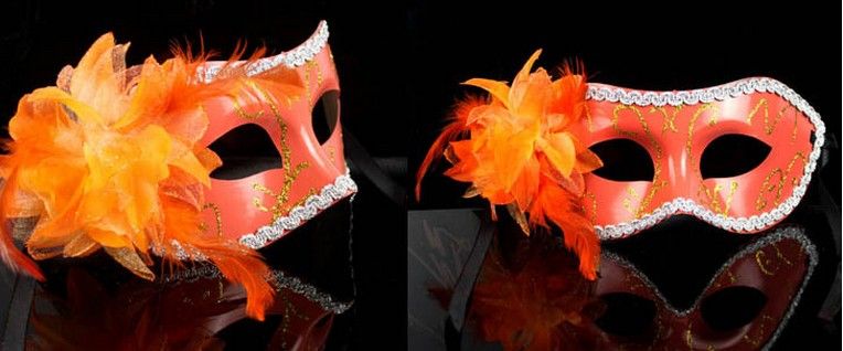 Mujeres de lujo Sexy Hallowmas Media máscara veneciana Máscaras de disfraces Máscara de plumas de flores Fiesta de baile Teatro Prop Bola Boda Máscara festiva