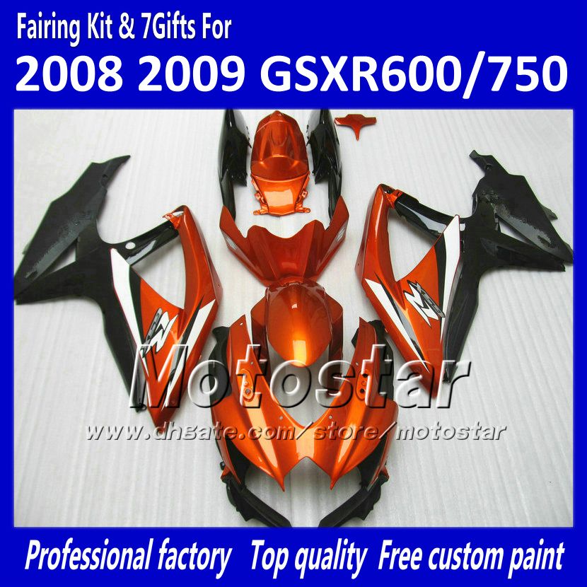 

100 fit fairings for suzuki gsxr 600 750 2008 2009 2010 k8 gsxr600 gsxr750 08 09 10 burnt orange red black fairing kit, Same as picture